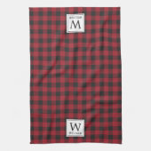 Rustic Red Buffalo Check Monogram Kerstmis Theedoek (Verticaal)