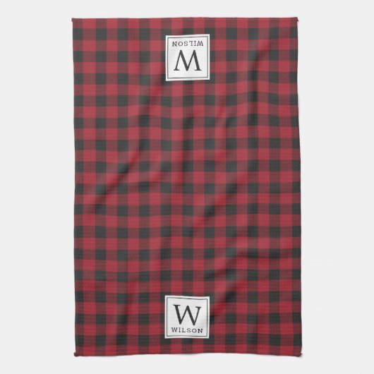 Rustic Red Buffalo Check Monogram Kerstmis Theedoek (Verticaal)