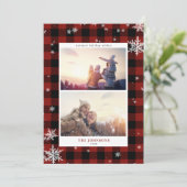 Rustic Red Buffalo Check Snowflake 2 foto Feestdagenkaart (Staand voorkant)