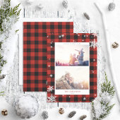 Rustic Red Buffalo Check Snowflake 2 foto Feestdagenkaart