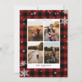 Rustic Red Buffalo Check Snowflake 4 Foto Feestdagenkaart (Voorkant)