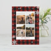 Rustic Red Buffalo Check Snowflake 4 Foto Feestdagenkaart (Staand voorkant)