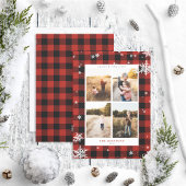 Rustic Red Buffalo Check Snowflake 4 Foto Feestdagenkaart