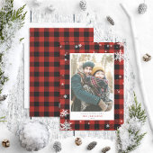 Rustic Red Buffalo Check Snowflake Photo Feestdagenkaart