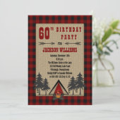 Rustic Red Buffalo checkt Camping Birthday Party Kaart (Staand voorkant)