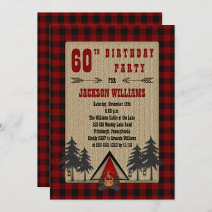 Rustic Red Buffalo checkt Camping Birthday Party Kaart