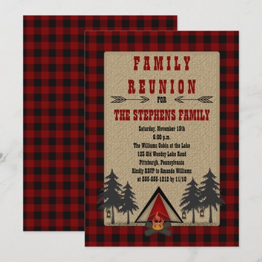 Rustic Red Buffalo checkt camping Family Reunion Kaart (Voorkant / Achterkant)