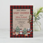 Rustic Red Buffalo checkt station door Baby shower Kaart (Staand voorkant)