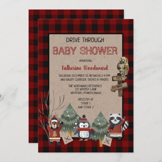 Rustic Red Buffalo checkt station door Baby shower Kaart (Voorkant / Achterkant)