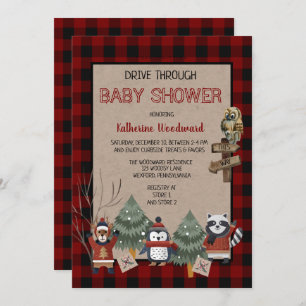 Rustic Red Buffalo checkt station door Baby shower Kaart