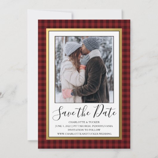 Rustic Red Buffalo | De foto bewaart de Datum Save The Date (Voorkant)
