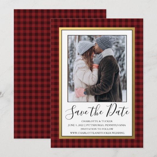 Rustic Red Buffalo | De foto bewaart de Datum Save The Date (Voorkant / Achterkant)