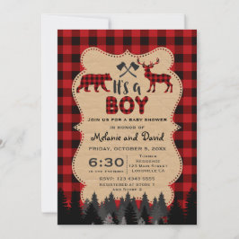Rustic Red Buffalo Lumberjack Boy Baby shower Kaart