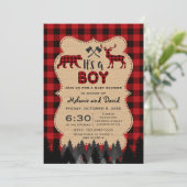 Rustic Red Buffalo Lumberjack Boy Baby shower Kaart (Staand voorkant)