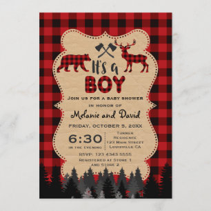 Rustic Red Buffalo Lumberjack Boy Baby shower Kaart