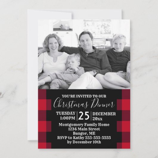 Rustic Red Buffalo met foto-kerstdiner Kaart (Voorkant)