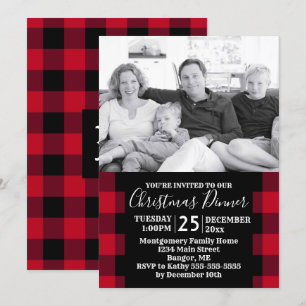 Rustic Red Buffalo met foto-kerstdiner Kaart