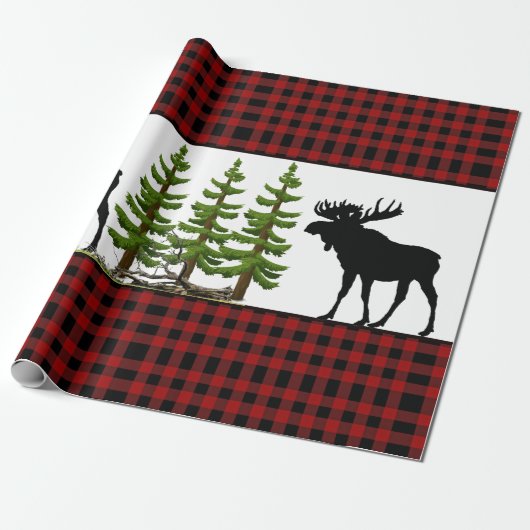 Rustic Red Buffalo met Moose Silhouette Cadeaupapier (Uitgerold)