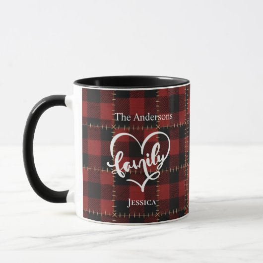 Rustic Red Buffalo Plaid Customizable Family Name Mok (Links)