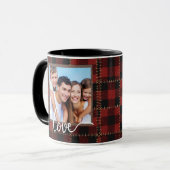 Rustic Red Buffalo Plaid Customizable Family Photo Mok (Voorkant links)