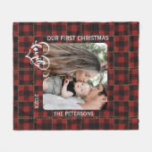 Rustic Red Buffalo Plaid First Christmas Family Fleece Deken (Voorkant (Horizontaal))