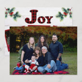 Rustic Red Buffalo Plaid Joy 4 Foto Feestdagenkaart (Voorkant / Achterkant)