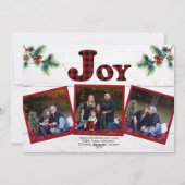 Rustic Red Buffalo Plaid Joy 4 Foto Feestdagenkaart (Achterkant)