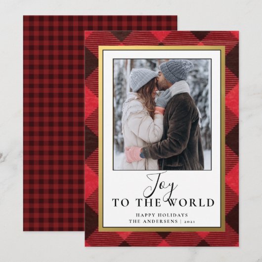 Rustic Red Buffalo Plaid | Rustieke fotovakantie Feestdagenkaart (Voorkant / Achterkant)
