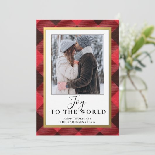 Rustic Red Buffalo Plaid | Rustieke fotovakantie Feestdagenkaart (Staand voorkant)