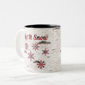 Rustic Red Buffalo Plaid Sneeuwvlokken op Berk Tweekleurige Koffiemok (Voorkant links)