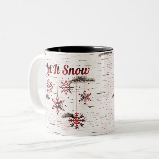 Rustic Red Buffalo Plaid Sneeuwvlokken op Berk Tweekleurige Koffiemok (Voorkant links)