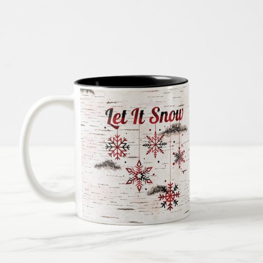 Rustic Red Buffalo Plaid Sneeuwvlokken op Berk Tweekleurige Koffiemok (Links)