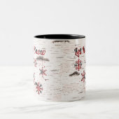 Rustic Red Buffalo Plaid Sneeuwvlokken op Berk Tweekleurige Koffiemok (Center)