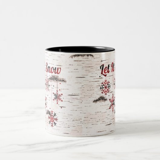 Rustic Red Buffalo Plaid Sneeuwvlokken op Berk Tweekleurige Koffiemok (Center)