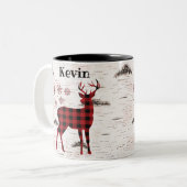 Rustic Red Buffalo Plaid Snowflakes Naam Tweekleurige Koffiemok (Voorkant links)