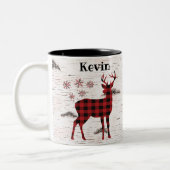 Rustic Red Buffalo Plaid Snowflakes Naam Tweekleurige Koffiemok (Links)