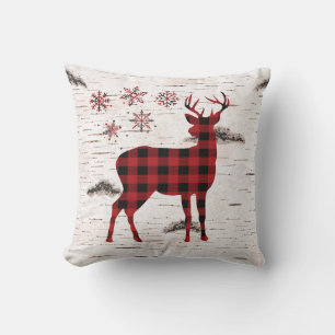 Rustic Red Buffalo Plaid Snowflakes-Rendier Kussen
