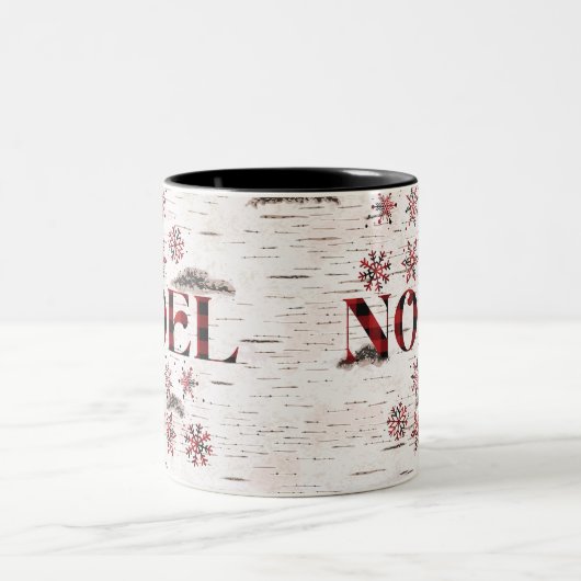 Rustic Red Buffalo Plaid Snowflakes White Birch Tweekleurige Koffiemok (Center)