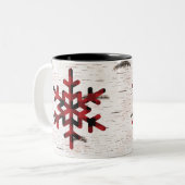 Rustic Red Buffalo Plaid Snowflakes White Birch Tweekleurige Koffiemok (Voorkant links)