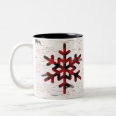 Rustic Red Buffalo Plaid Snowflakes White Birch Tweekleurige Koffiemok (Links)