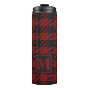 Rustic Red Buffalo Plaid Winter Monogram Thermosbeker