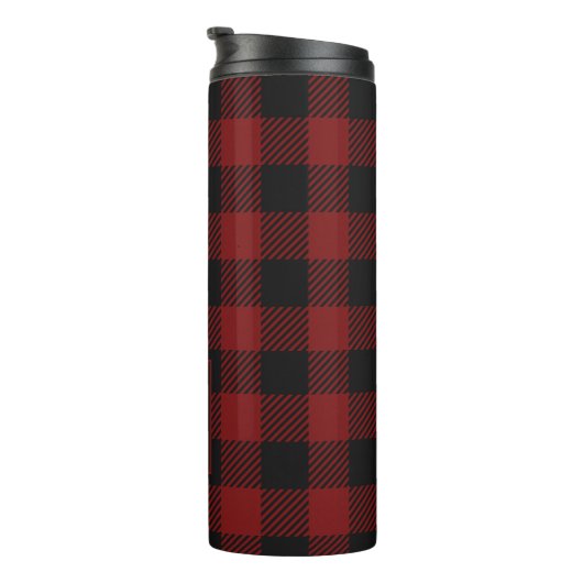 Rustic Red Buffalo Plaid Winter Monogram Thermosbeker (Geroteerd rechts)