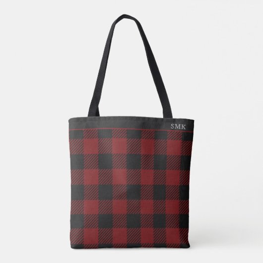 Rustic Red Buffalo Plaid Winter Monogram Tote Bag (Achterkant)