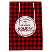 Rustic Red Buffalo Plaid Wood Vakantiefeest Medium Cadeauzakje (Achterkant)