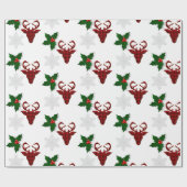 Rustic Red Buffalo Pset Deer Snowflake en Holly Cadeaupapier (Vlak)