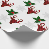 Rustic Red Buffalo Pset Deer Snowflake en Holly Cadeaupapier (Hoek)