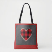 Rustic Red Buffalo Pset Heart Burlap Faux Lace Tote Bag (Voorkant)