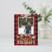 Rustic Red Buffalo Pset Kraft Reindeer Foto Briefkaart (Staand voorkant)