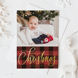 Rustic Red Buffalo Pset Merry-kerstfoto Folie Feestdagenkaart
