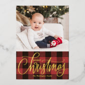 Rustic Red Buffalo Pset Merry-kerstfoto Folie Feestdagenkaart (Voorkant)
